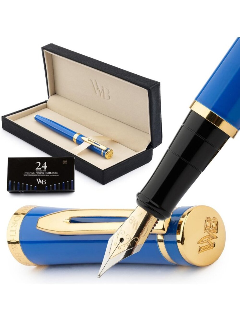 Luxury Fountain Pen Set for Writing, Fine Nib, Elegant Blue Ink, Gift-Ready